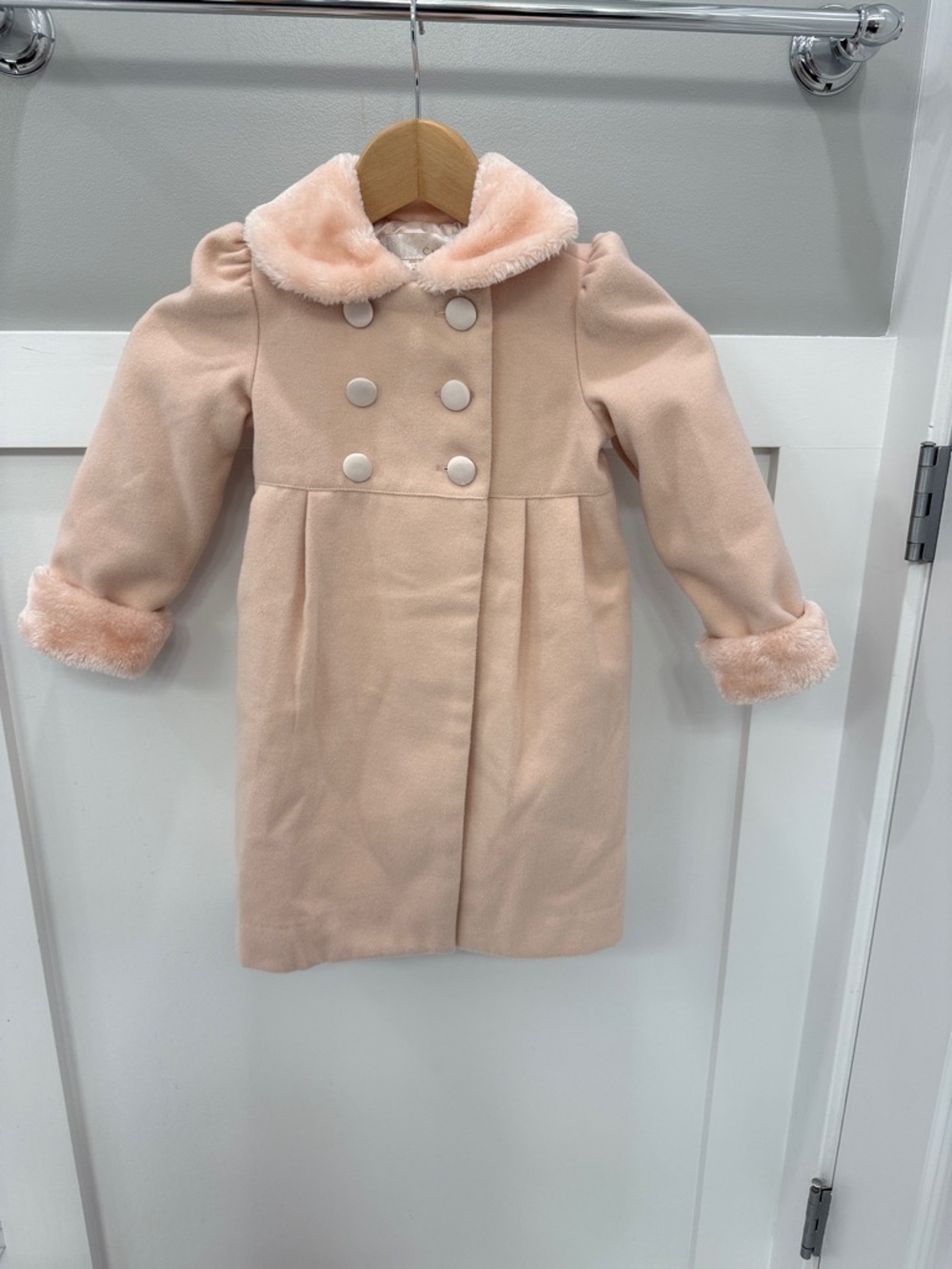 Camilla Blush Pink Faux Fur Trim Double-Breasted Pea Coat
